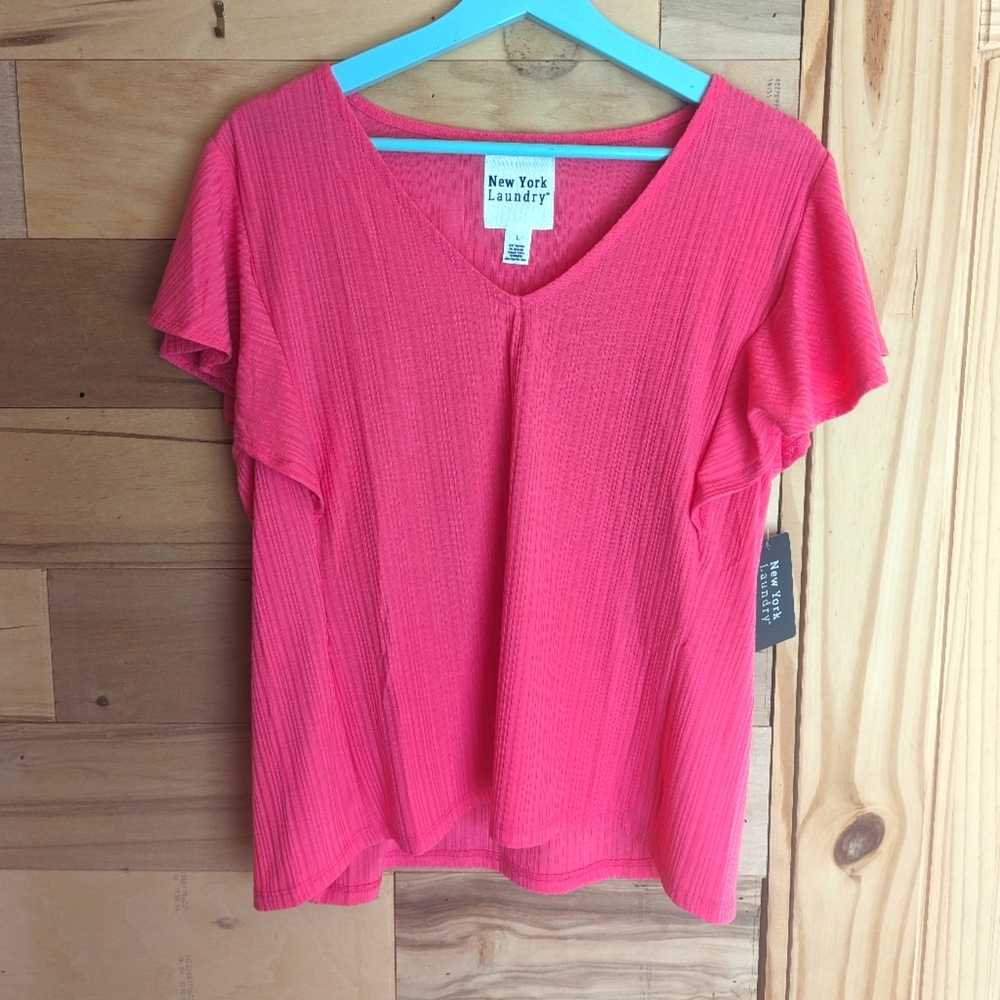 New York Laundry Flutter Sleeve Blouse Sz L NWT